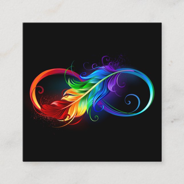 Tarjeta De Recepción Símbolo infinito con plumas arcoiris (Anverso)