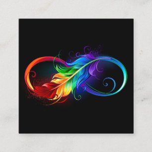 Tarjeta De Recepción Símbolo infinito con plumas arcoiris