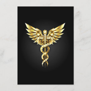 Tarjeta De Recepción Símbolo poligonal de oro Caduceus