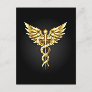 Tarjeta De Recepción Símbolo poligonal de oro Caduceus