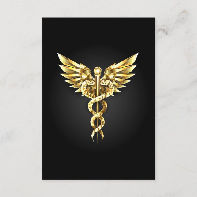 Tarjeta De Recepción Símbolo poligonal de oro Caduceus (Anverso)
