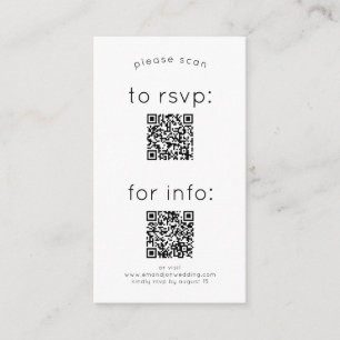 Tarjeta De Recepción Simple 2 códigos QR RSVP y Boda de detalles