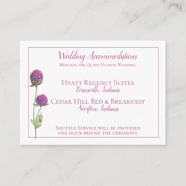 Tarjeta De Recepción Simple acuarela Amaranth Thistle Flower Boda (Anverso)
