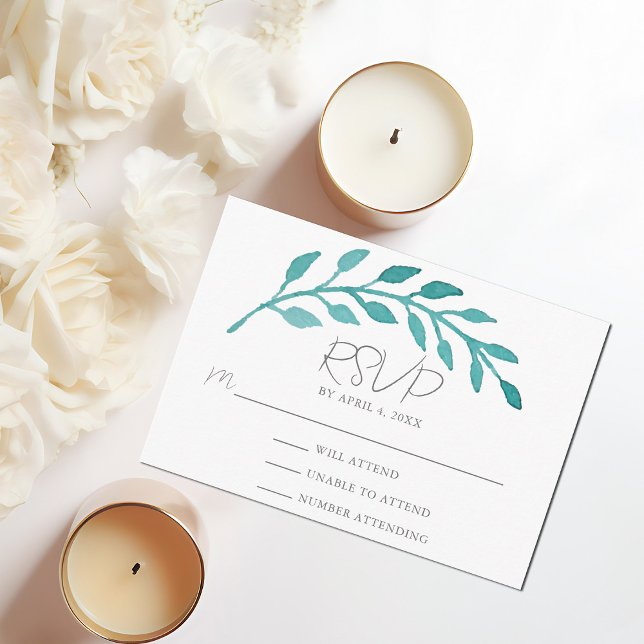 Tarjeta De Recepción Simple acuarela Verde azulada Boda de Vino Botánic (Subido por el creador)