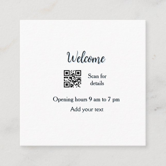 Tarjeta De Recepción Simple apertura de bienvenida código de barras QR  (Anverso)