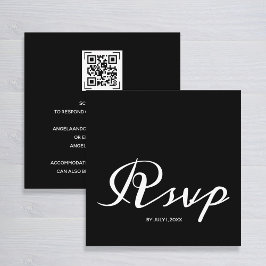 Tarjeta De Recepción Simple Black Wedding RSVP Código QR
