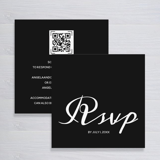 Tarjeta De Recepción Simple Black Wedding RSVP Código QR (Subido por el creador)