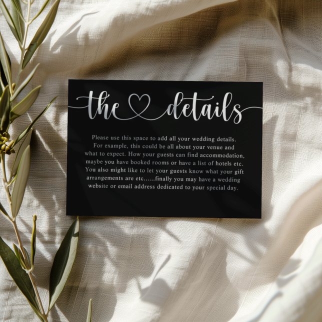 Tarjeta De Recepción Simple Black & White Heart Wedding Details  (Subido por el creador)