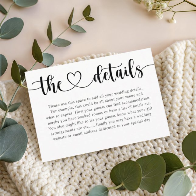 Tarjeta De Recepción Simple Black & White Heart Wedding Details  (Subido por el creador)