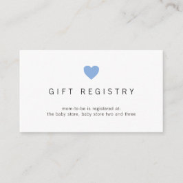 Tarjeta De Recepción Simple Blue Heart Gift Registry Boy Baby Shower