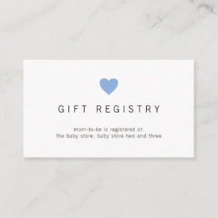 Tarjeta De Recepción Simple Blue Heart Gift Registry Boy Baby Shower