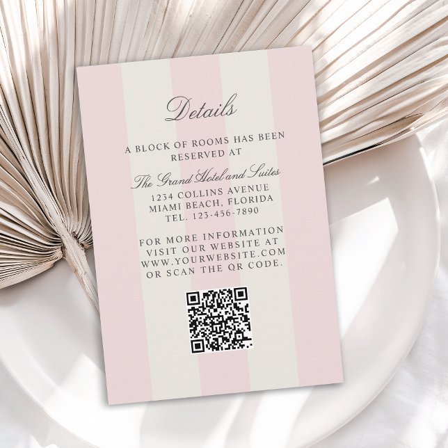 Tarjeta De Recepción Simple Blush Pink Cabana Stripes Wedding Details (Subido por el creador)