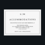 Tarjeta De Recepción Simple Boda Elegante en Monograma Blanco y Negro<br><div class="desc">Sencilla tarjeta de alojamiento boda con un diseño moderno y elegante con su monograma de dos letras en la parte superior y sus detalles rodeados de un delgado borde. Todo el texto está en negro, sobre un fondo blanco y el trasero es negro sólido. Las fuentes y los colores de...</div>
