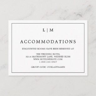 Tarjeta De Recepción Simple Boda Elegante en Monograma Blanco y Negro