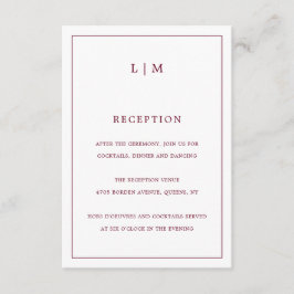 Tarjeta De Recepción Simple Boda Elegante en Monograma de Borgoña