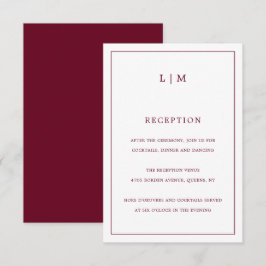 Tarjeta De Recepción Simple Boda Elegante en Monograma de Borgoña
