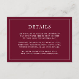 Tarjeta De Recepción Simple Boda Elegante en Monograma de Borgoña