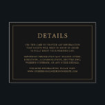 Tarjeta De Recepción Simple Boda Elegante en Monograma Negro y Oro<br><div class="desc">Una sencilla tarjeta de gabinete boda con un diseño moderno y elegante con sus detalles rodeados de un delgado borde. Todo el texto está en oro sobre un fondo negro. Las fuentes y los colores de fondo pueden cambiarse a los colores que desee pulsando el botón "personalizar". Una moda y...</div>