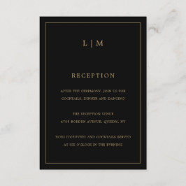 Tarjeta De Recepción Simple Boda Elegante en Monograma Negro y Oro