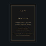 Tarjeta De Recepción Simple Boda Elegante en Monograma Negro y Oro<br><div class="desc">Tarjeta de gabinete simple Boda con un diseño moderno y elegante con su monograma de dos letras en la parte superior junto con la información de recepción rodeada de un borde delgado. Todos los elementos de diseño están en oro falso sobre un fondo negro y pueden cambiarse en la herramienta...</div>