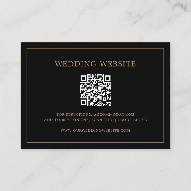 Tarjeta De Recepción Simple Boda Elegante en Monograma Negro y Oro (Anverso)