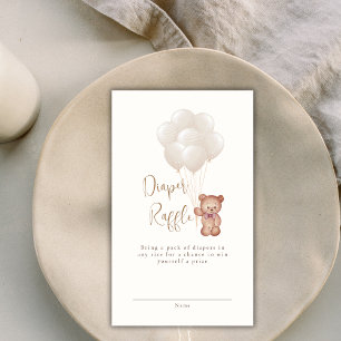 Tarjeta De Recepción Simple Boho Bear Balloon Baby Shower Diaper Raffle
