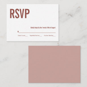 Tarjeta De Recepción Simple Boho Dusty Typography Rosa Wedding RSVP