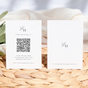 Tarjeta De Recepción Simple Boho Minimalista Monograma QR RSVP Boda