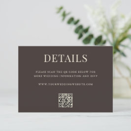 Tarjeta De Recepción Simple Brown Modern QR Code Wedding Details
