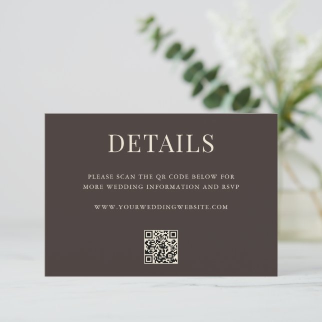 Tarjeta De Recepción Simple Brown Modern QR Code Wedding Details (Anverso de pie)