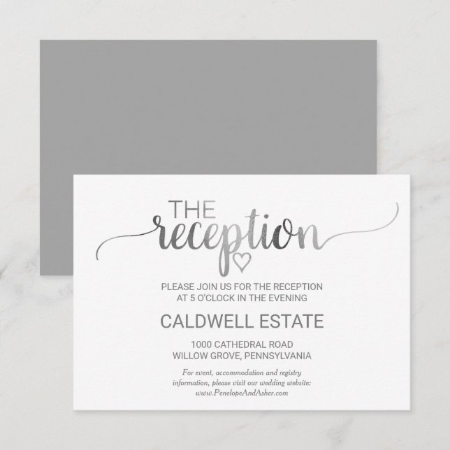 Tarjeta de recepción simple caligrafía de Relieve  (Anverso / Reverso)