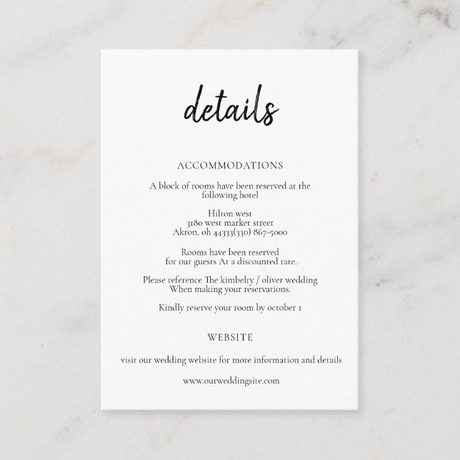 Tarjeta De Recepción Simple Caligrafía Mínima En Blanco Y Negro (Anverso)