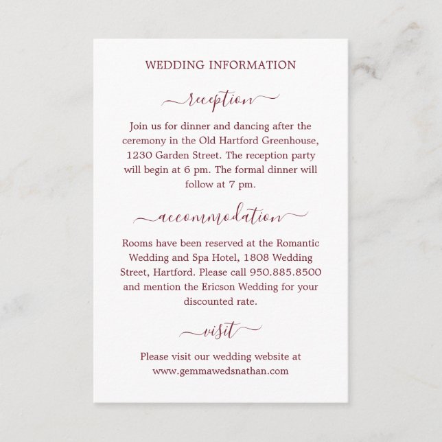 Tarjeta De Recepción Simple caligrafía moderna detalles del Boda de Bor (Anverso)