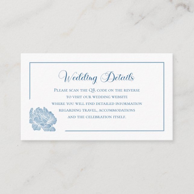 Tarjeta De Recepción Simple Calligraphy Dusty Blue QR Info Wedding (Anverso)