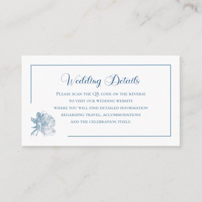 Tarjeta De Recepción Simple Calligraphy Dusty Blue QR Info Wedding (Anverso)