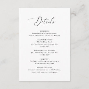 Tarjeta De Recepción Simple clásica Boda elegante en blanco y negro