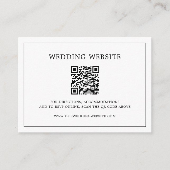 Tarjeta De Recepción Simple código QR blanco y negro matrimonio elegant (Anverso)