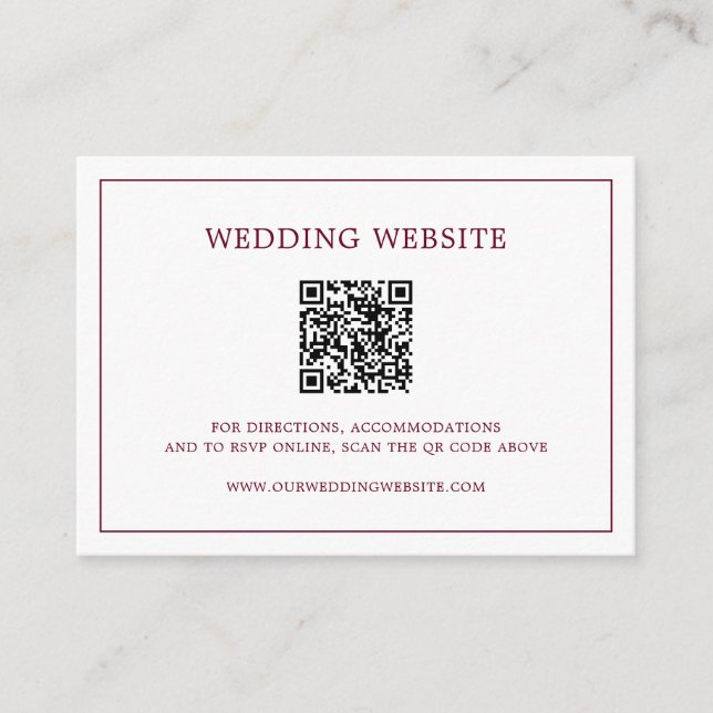 Tarjeta De Recepción Simple Código QR de Monograma de Borgoña Elegante  (Anverso)