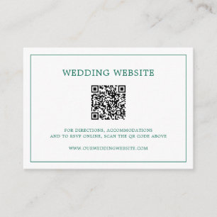 Tarjeta De Recepción Simple Código QR de Monograma Verde Esmeralda Boda