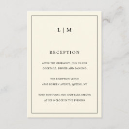 Tarjeta De Recepción Simple Crema Monograma Elegante Boda