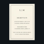 Tarjeta De Recepción Simple Crema Monograma Elegante Boda<br><div class="desc">Tarjeta de gabinete simple Boda con un diseño moderno y elegante con su monograma de dos letras en la parte superior junto con la información de recepción rodeada de un borde delgado. Todos los elementos de diseño están en negro sobre un fondo de color crema de marfil neutro y pueden...</div>