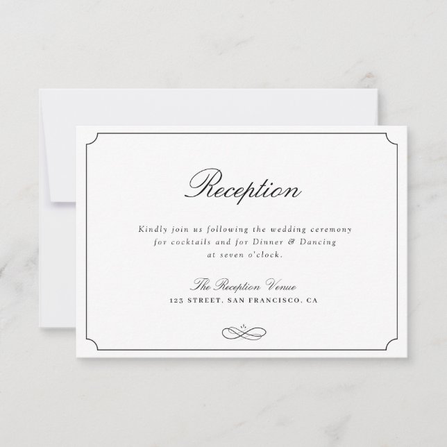 Tarjeta de recepción simple de tipografía en blanc (Anverso)