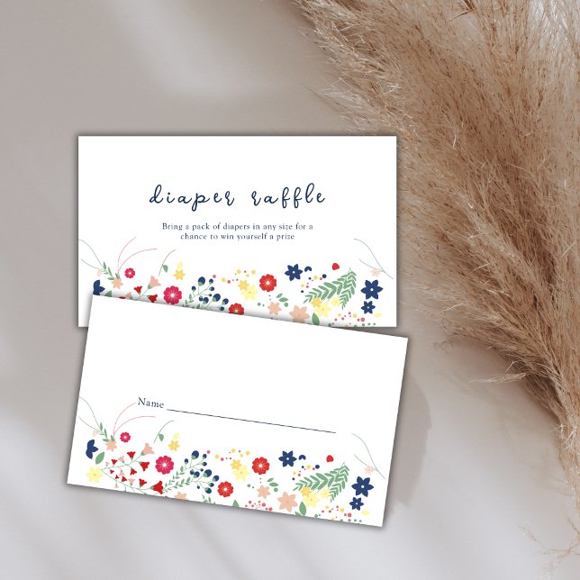 Tarjeta De Recepción Simple Diaper de Flor Silvestre Raffle Baby Shower (Simple Wildflower Diaper Raffle Baby Shower Enclosure Card)