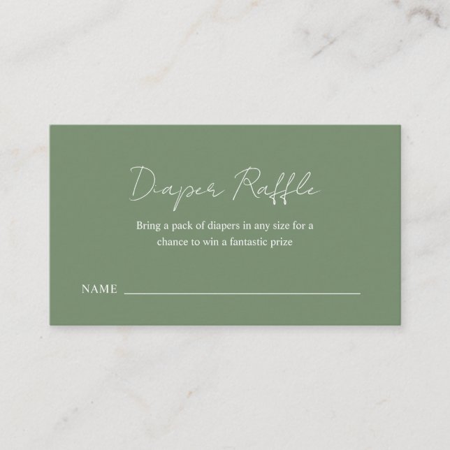 Tarjeta De Recepción Simple Diaper Raffle Sage Green Baby Shower (Anverso)