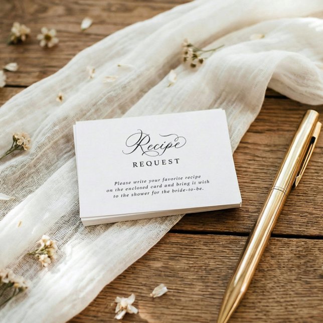 Tarjeta De Recepción Simple Elegant Bridal Shower Recipe Request (Bridal shower recipe request insert card with elegant script and simple classic layout)