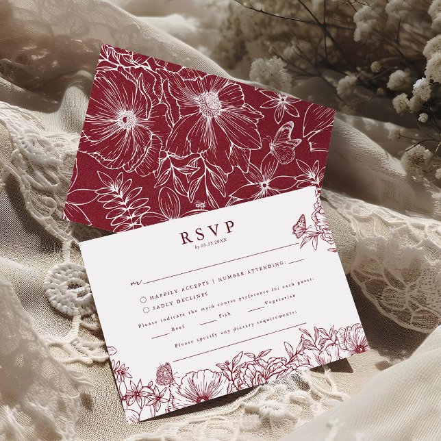 Tarjeta De Recepción Simple Elegant Burgundy Garden Wedding RSVP (Subido por el creador)
