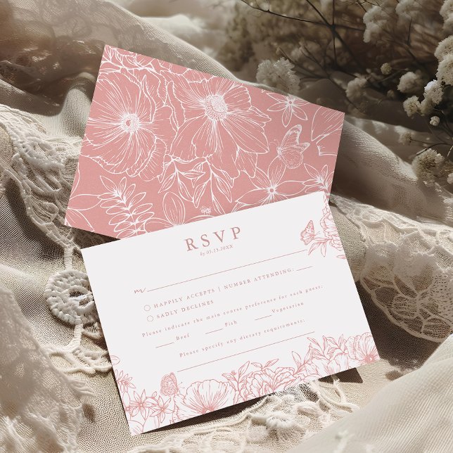 Tarjeta De Recepción Simple Elegant Dusty Pink Garden Wedding RSVP (Subido por el creador)