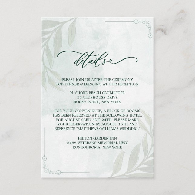 Tarjeta De Recepción Simple Elegant Floral Wedding Enclosure Card (Anverso)