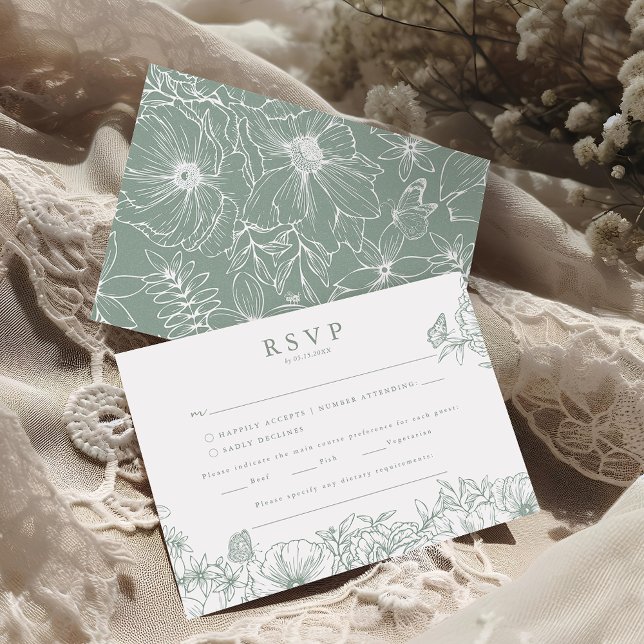 Tarjeta De Recepción Simple Elegant Sage Green Garden Wedding RSVP (Subido por el creador)
