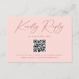 Tarjeta De Recepción Simple Elegante Código QR Rosa Beige RSVP Boda
